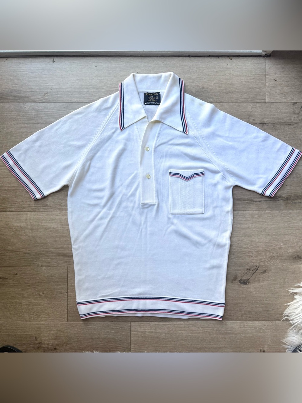 Vintage 60s 70s Puritan Ban-Lon Knit Polo Shirt Men’s M White Mod